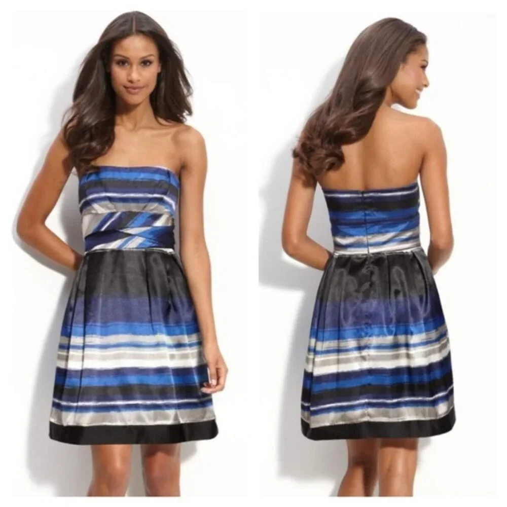Max and Cleo Striped Satin Dress Size 2